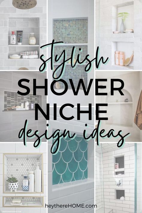 15 Stylish Shower Niche Ideas - Hey There, Home Mosaic Niche Bathroom, Tile Height In Bathroom, Shower Niche Placement Wall, Coastal Shower Tile Ideas Wall, Fully Tiled Shower Room, Deep Shower Niche, Tiled Niche In Bathroom, Custom Shower Niche Ideas, Shower Inset Tile Ideas