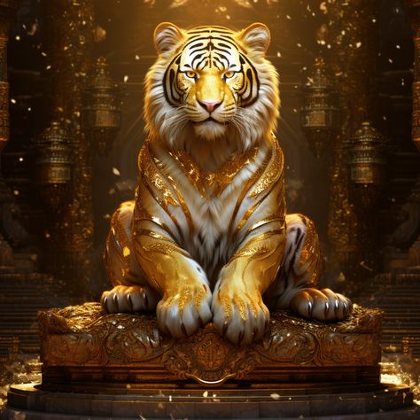 Gold Tiger Wallpaper, Fantasy Creatures Mythology, Tiger Artwork, Gold Tiger, Tiger Pictures, Spirit Animal Art, Lion King Art, Golden Tiger, Big Cats Art