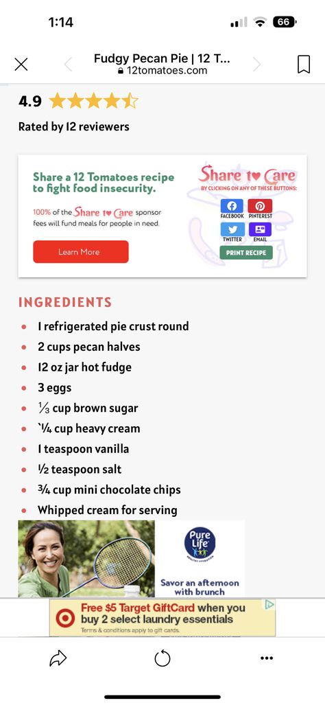 Fudgy Pecan Pie 12 Tomatoes, 12 Tomatoes Recipes, Refrigerated Pie Crust, Pie Pie, Food Insecurity, Hot Fudge, People In Need, Mini Chocolate Chips, Pecan Pie