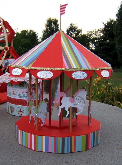 My Merry-Go-Round. I designed this merry go round, using parts from the kit by SVGCuts Diy Merry Go Round, Merry Go Round Carousel, Haunted Carnival, Carousel Birthday Parties, Carnival Birthday Party Theme, Carousel Birthday, Creepy Carnival, Christmas Lollipops, Christmas Musical