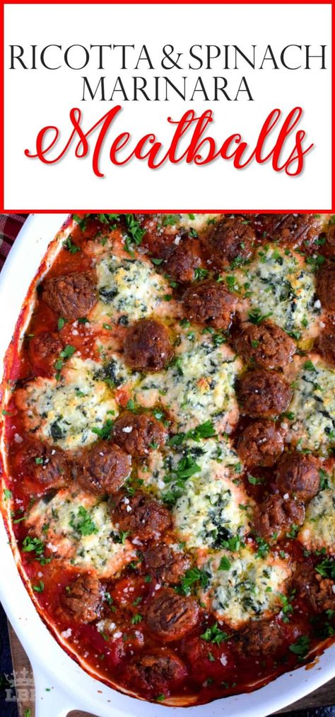 Your favourite meatballs baked in a ricotta and spinach marinara with herbs and parmesan - spoon over pasta for a delicious Sunday family supper!#ricotta #spinach #marinara #meatballs Marinara Meatballs, Italian Bake, Meatballs Baked, Spinach Meatballs, Fun Boots, Ricotta Spinach, Family Supper, Beef Dinners, Food Blogging