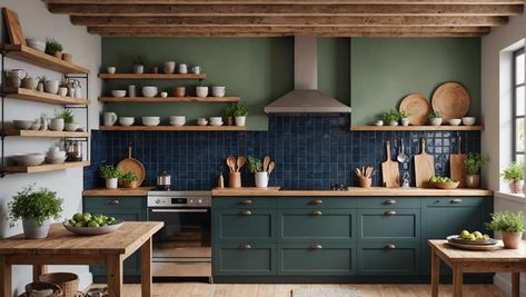 Designing a Sage Green and Navy Blue Kitchen - DexDecor Blue And Sage Kitchen, Navy Blue Sage Green Kitchen, Blue And Green Kitchens, Sage Green And Blue Kitchen, Navy And Green Kitchen, Green And Blue Kitchen, Blue And Green Kitchen, Sage Green And Navy, Kitchen Flooring Trends