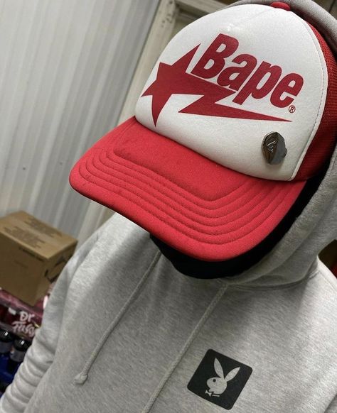 Bape Trucker Hat, Trucker Cap Outfit, Y2k Trucker Hat, Bape Y2k, Swaggy Clothes, Trucker Hat Outfit, Hat Aesthetic, Wallpaper Themes, Cap Outfit