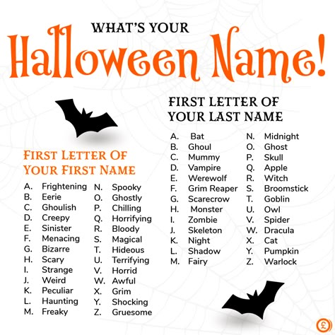 Cute Halloween Usernames, Halloween Spam Names For Instagram, Ghost Names, Halloween Quizzes, Sign Games, Holiday Spirit Week, Funny Name Generator, Kids School Gifts, Fun Names