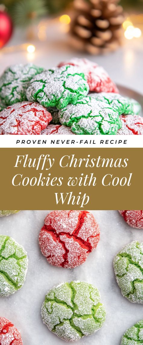 Image for Fluffy Christmas Cookies with Cool Whip Cookies With Cool Whip, Easy Xmas Dessert, Pillsbury Christmas Cookies, Easy Christmas Cookies Decorating, Christmas Snacks Easy, Easy Christmas Cookies, Cool Whip Cookies, Chocolate Christmas Cookies, Christmas Baking Cookies