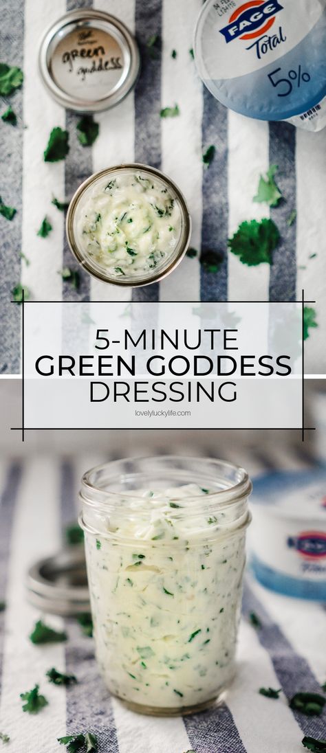 easy green goddess dressing recipe - tastes just like Panera's green goddess dressing but fresher and tastier! only takes 5 minutes to make it Green Goddess Cobb Salad, Green Goddess Dressing Recipe, Easy Hard Boiled Eggs, Goddess Dressing Recipe, Diy Yogurt, Eat Greek, Cobb Salad Recipe, Goddess Dressing, Berry Breakfast