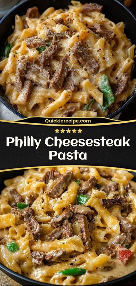 Philly Cheesesteak Pasta takes the classic sandwich and turns it into a creamy, cheesy pasta dish. With tender steak and melted provolone, this dinner is hearty and full of flavor. Ingredients: 1 lb pasta (penne or rigatoni) 1/2 lb shaved steak 1 cup provolone cheese, shredded 1 cup heavy cream A comforting twist on a classic favorite Easy Penne Pasta Recipes, Shaved Steak Recipe, Shaved Beef Recipe, Philly Cheese Steak Sandwich Recipe, Philly Cheesesteak Pasta, Shaved Steak, Cheesesteak Pasta, Creamy Cheesy Pasta, Steak Strips