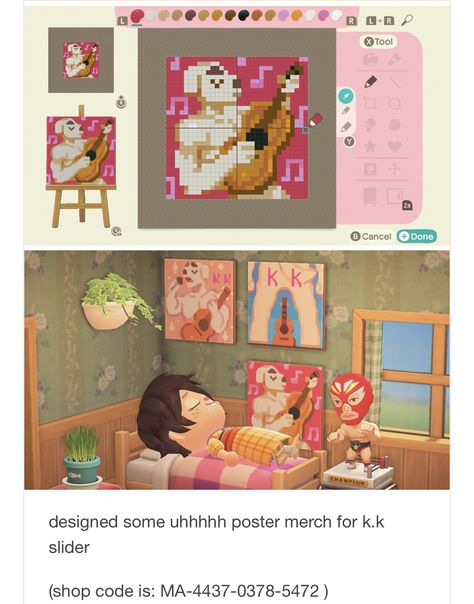 Acnh Kk Slider Design Code, Acnh Flick Fanart, Animal Crossing Id Codes Clothes, Animal Crossing Wallpaper Design Pattern, Pierce The Veil Animal Crossing, Animal Crossing Art Codes, Anch Codes Clothes, Acnh Eyebrows And Blush, Animal Crossing Poster Design