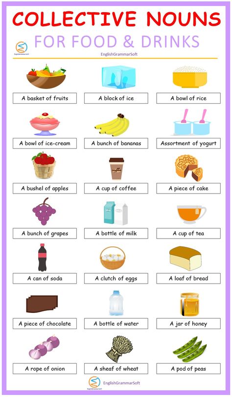 Collective Nouns for Food and Drink | Collective Nouns for Vegetables Collective Nouns Pictures, Collective Nouns Activities, List Of Nouns, Nouns For Kids, Collective Nouns Worksheet, Congratulations Wishes, Number Worksheet, Cvc Worksheets, Uncountable Nouns