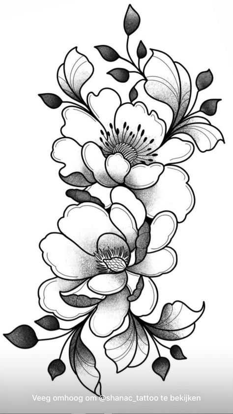 Black And White Flower Tattoo, Black Flowers Tattoo, Flower Tattoo Stencils, Black And White Flower, Flower Drawing Design, Flower Art Drawing, Tattoo Stencil Outline, Floral Tattoo Design, Flowers Tattoo