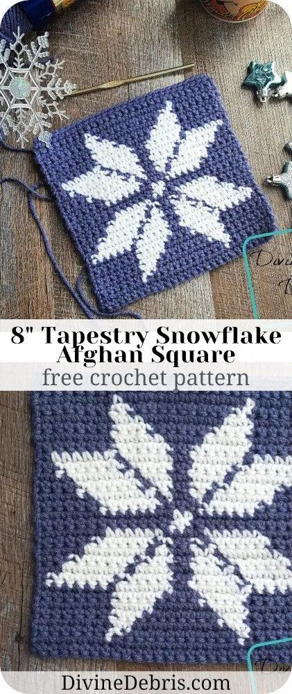 Learn to make the 8" Tapestry Snowflake Afghan Square from a free crochet pattern and afghan square CAL on DivineDebris.com Snowflake Tapestry Crochet Pattern, Snowflake Granny Square Pattern Free, Easy Crochet Tapestry Pattern, Snowflake Afghan, Snowflake Crochet, Crochet Snowflake, Crochet Snowflake Pattern, Crochet Blanket Pattern Easy, Crafty Christmas