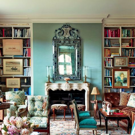 Homeworthy | Alison Kenworthy on Instagram: “Can’t remember where this photo is from but I love all the colors and patterns 💫 #homeworthy” Casa Vintage, Home Libraries, Paris Apartments, Humble Abode, A Living Room, Home Library, A Fire, Reading Nook, My New Room