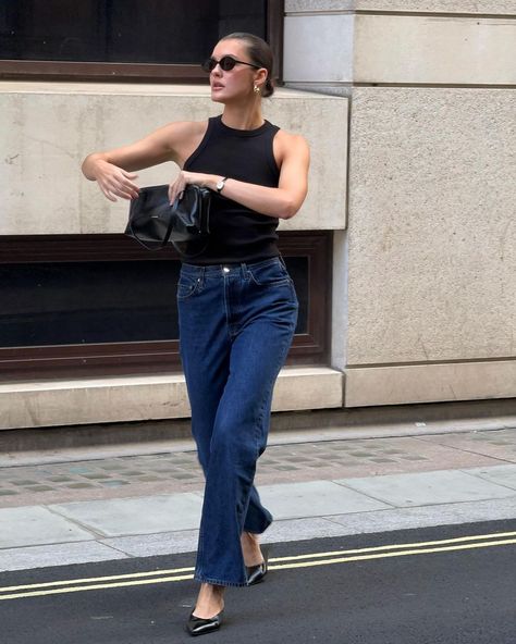 Valeria • Fashion Consultant | As simple as that Top, shoes and sunnies @massimodutti Jeans @toteme Bag @jilsander . . . . . . . . . #streetstylelook… | Instagram Toteme Summer, Toteme Bag, Dark Denim Outfit, Office Fits, Anouk Yve, Chic Work Outfits Women, Classy Business Outfits, Work Outfits Women Office, Smart Casual Work Outfit