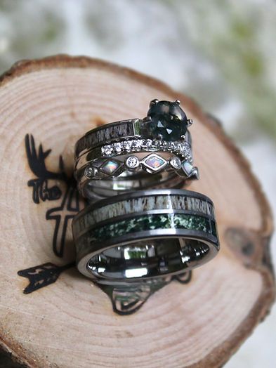 Moss and Antler Set | The Antlered Doe Antler Wedding Rings Womens, Antler Rings Women, Deer Antler Rings, Antlered Doe, Antler Engagement Ring, Deer Antler Wedding, Antler Rings, Antler Wedding Rings, Deer Antler Ring