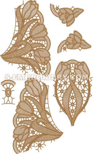 Freestanding lace tulip doily machine embroidery set Free Standing Lace Machine Embroidery, Romanian Lace, Russian Crochet, Irish Crochet Motifs, Lace Inspiration, Freestanding Lace Embroidery, Sewing Easy Diy, Free Standing Lace, Lace Doily