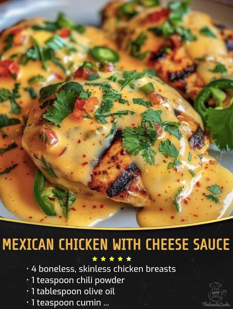 Family Cookbook Recipes | Mexican Chicken with Cheese Sauce 🌶️🧀🍗 | Facebook Mexican Chicken And Cheese Sauce, Mexican Chicken With Cheese Sauce, Mexican Chicken With Cheese, Chicken With Cheese Sauce, Chicken With Cheese, Mexican Grilled Chicken, Great Dinner Ideas, Mexican Sauce, Recipes Mexican