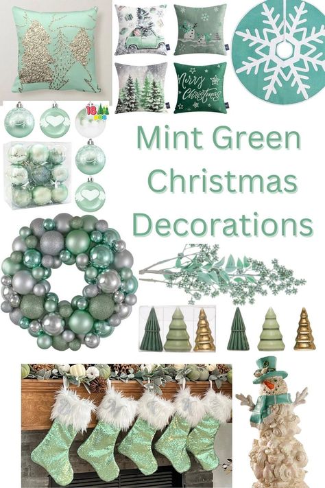 Mint Green Christmas Tree Decorations, Mint Green Christmas Decor, Mint Christmas Decor, Mint Green Christmas, Christmas Turquoise, Green Christmas Lights, Green Christmas Decorations, Green Christmas Tree Decorations, Mint Christmas