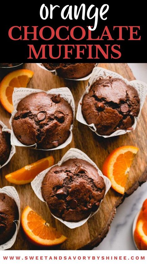 Orange chocolate muffins Orange Muffin Recipe, Choc Chip Muffins, Chocolate Muffin Recipe, Double Chocolate Muffins, Orange Muffins, Orange Chocolate, Baking Muffins, Fresh Orange, Chocolate Muffins