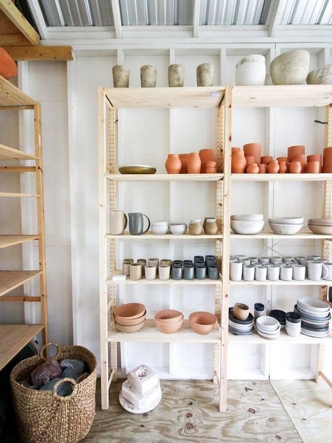 DIY ceramics studio #colorpalette #colorschemes #colorinspiration #colorpaletteinspiration Ceramic Photoshoot, Pottery Photoshoot, Ceramic Business, Redoing Furniture, Art Branding, Period Living, Pottery Inspo, Ceramics Studio, Backyard Studio