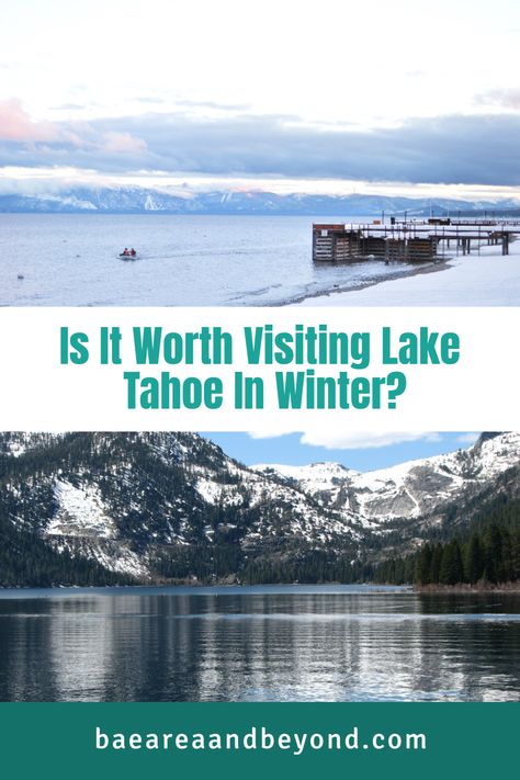 Is Lake Tahoe worth visiting in the winter? Definitely! ⛄ Between the views of the snow-capped mountains above Lake Tahoe, the gorgeous Christmas decor and the endless winter activities, Lake Tahoe is worth a visit during December through March! In this post, we discuss why it’s worth visiting Lake Tahoe in the winter including the best things to do, where to stay, how to get there, and so much more. Lake Tahoe Aesthetic Winter, Lake Tahoe In December, Tahoe In Winter, Hikes In Lake Tahoe, Lake Tahoe Hotels, Lake Tahoe Snow, South Lake Tahoe Winter, Lake Tahoe Beach, Heavenly Ski Resort