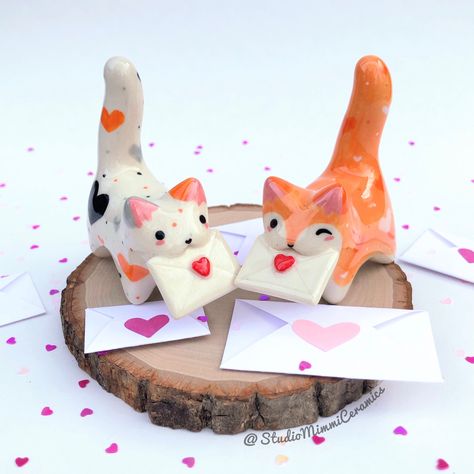 Studio Mimmi Porcelain Cats, Ceramic Cats, Polymer Clay Cat, Clay Cat, Milk It, Cat Figurines, Clay Diy Projects, Clay Crafts Air Dry, Cute Polymer Clay