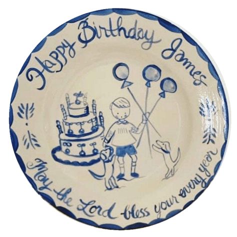 Birthday Plates Happy Birthday Plate, Balloons Cake, Plates And Bowls Set, Birthday Plate, Personalized Plates, Balloon Cake, Custom Plates, Hand Painted Plates, Family Birthdays