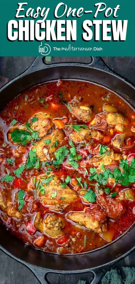 Chicken Tomato Stew, One Pot Stew, Stew Recipes Stove Top, Chicken Thigh Stew, Mediterranean Diet Chicken, Best Chicken Stew, Easy Chicken Stew, Stew Recipes Crockpot, Slow Cooker Chicken Stew