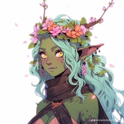 Spring Eladrin Dnd, Eladrin Druid Female, Eladrin Rogue, Spring Eladrin Female, Eladrin Dnd, Spring Eladrin, Goblin Princess, Dnd Fairy, Goblin Queen