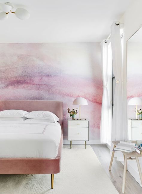 Ombre Accent Wall, Faux Brick Accent Wall, Large Gallery Wall, Watercolor Strokes, San Francisco Design, Best Bedroom, Accent Wall Bedroom, Bedroom Accent, Wallpaper Accent Wall