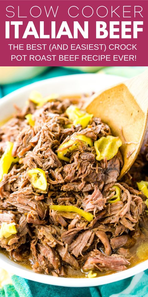 Italian Beef Recipe, Italian Roast Beef, Roast Beef Crock Pot Recipes, Italian Beef Crockpot, Beef Roast Crock Pot, Italian Beef Recipes, Slow Cooker Italian, Slow Cooker Italian Beef, Roast Beef Sandwich