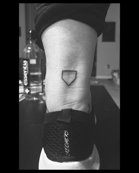 Home plate tattoo on ankle Baseball Tattoos Ideas, Baseball Related Tattoos, Fine Line Baseball Tattoo, Cool Baseball Tattoos, Baseball Home Plate Tattoo, Baseball Softball Tattoo, Matching Baseball Tattoos, Baseball Number Tattoo, Baseball Diamond Tattoo