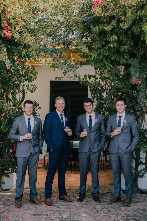 Shades Of Blue Groomsmen Suits, Blue Groom Suit Grey Groomsmen, Blue Groom Gray Groomsmen, Mens Blue Tux Wedding, Blue And Grey Groomsmen Attire, Shades Of Blue Bridal Party, Groomsmen Outfits Blue, Shades Of Blue Groomsmen, Dark Blue Groomsmen Suits