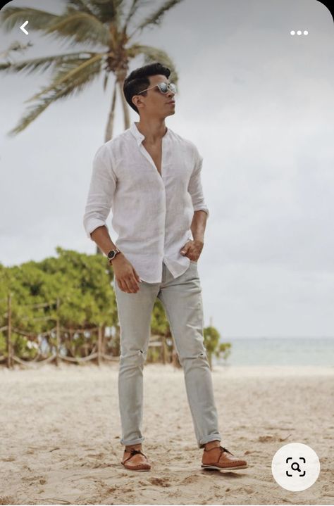 Beach Men Wedding Attire, Hawaii Wedding Mens Attire, Carribean Vacation Outfits Men, Beach Wedding Outfits For Men, Beach Formal Men, Mens Beach Fashion, Look Casual Hombre, Beach Wedding Mens Attire, Outfit Boda