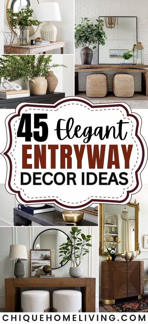 Make a statement from the moment you step inside with our collection of 40+ Elegant Entryway Decoration Ideas. From timeless classics to modern marvels, explore a variety of styles to transform your entry into a welcoming masterpiece. Elevate your space with chic furniture, artistic accents, and charming decor that sets the tone for the entire home. Pin your favorites and let the grandeur of these entryways inspire your own stylish welcome. 🚪✨ #EntrywayDecor Foyer Table Decor Entryway, Elegant Entryway Ideas, Elegant Entryway Decor, Foyer Table Decor, Entrance Ideas Entryway, Entrance Table Decor, Spring Home Decor Ideas, Modern Entryway Decor, Rustic Entryway Table