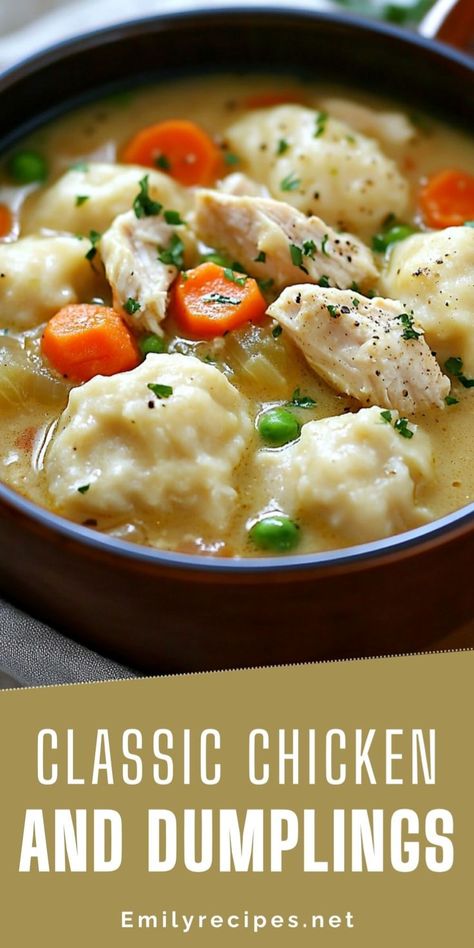 Warm up with this easy chicken and dumplings recipe! Tender chicken, fluffy dumplings, and rich broth create the ultimate comfort meal. Perfect for weeknights or family dinners. Simple ingredients and a step-by-step guide make this a go-to recipe for beginners and experts alike. Pair with your favorite veggies for a satisfying dish everyone will love. Pin now for the coziest homemade dinner idea! Easy Chicken And Dumplings Recipe, Dinners Simple, Easy Chicken And Dumplings, Fluffy Dumplings, Chicken And Dumplings Recipe, Recipe For Beginners, Dumpling Dough, Steamed Green Beans, Dumplings Recipe