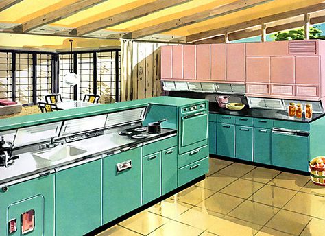 kitchen - "green-o-pink" | Flickr - Photo Sharing! 1950 Kitchen, 50s Home, 1950s Home Decor, 50s Kitchen, 1950s Decor, 1950s Kitchen, Turquoise Kitchen, American Kitchen, Retro Renovation