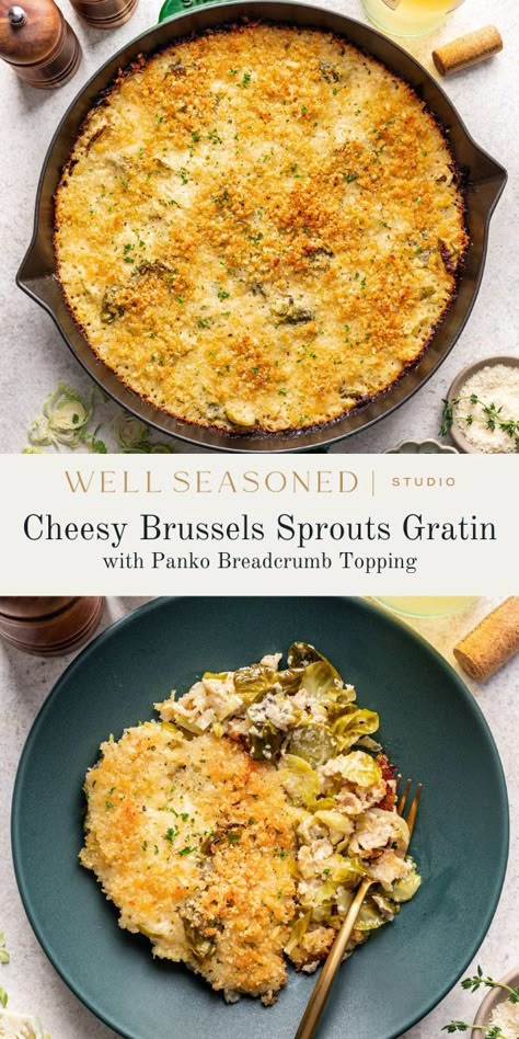 Cheesy Brussels Sprout Gratin with Gruyère Gruyere Brussels Sprouts, Brussels Sprouts Soup Recipe, Cheesy Brussel Sprouts, Brussel Sprouts Au Gratin, Cheesy Brussels Sprouts, Cauliflower Sweet Potato, Brussels Sprouts Gratin, Shaved Brussel Sprouts, Béchamel Sauce