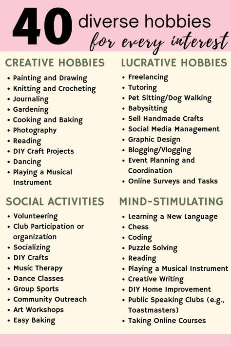 How Many Hobbies Should You Have, Hobbies For Characters To Have, Hobbies To Try In Your 20s, Character Hobby Ideas, Simple Things To Do When Bored, Things To Learn In Your 20s, Hobbies For Characters, Hobbies For Women In Their 20s, Character Hobbies