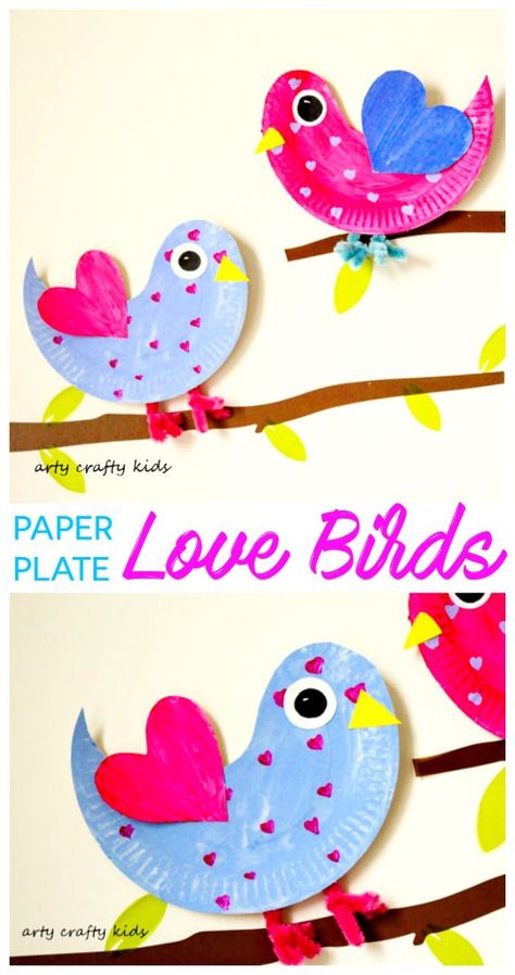 Arty Crafty Kids | Craft | Paper Plate Love Birds | Super cute paper plate Love Bird. An easy Valentine's craft for kids. Paper Plate Crafts For Kids, February Crafts, Easy Valentine Crafts, Valentine's Day Crafts For Kids, Preschool Valentines, Cute Paper, Valentine Crafts For Kids, Bird Crafts, Love Bird