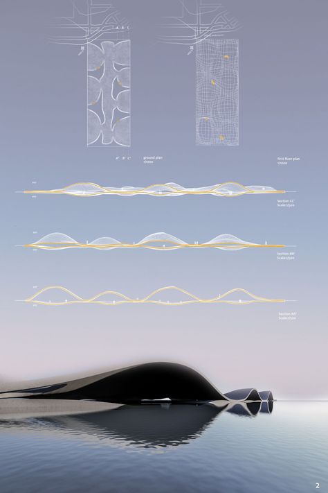 UNI | Project Sound Architecture Concept, Waves Architecture Concept, Wave Inspired Architecture, Ocean Architecture Concept, Wave Concept Architecture, Water Architecture Concept, Space Frame Architecture, Water Architecture Design, Curve Architecture