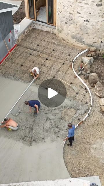 Worzalla Brothers on Instagram: "Pouring a huge curved concrete patio off the silo with a slate stamp pattern.

………….. #concretedesign #concreteconstruction #concretelife #diy #diyprojects #countryliving #countryside #countrylife #tinyhomes #tinyhouse #exteriorcleaning #exteriordesign #stonework #constructionlife #concretecoatings #oddlysatisfying #satisfyingvideos #oddlysatisfyingvideo #satisfying #pressurewashing #cleaning #exteriorcleaning #renovationproject #renovationinspiration #workers #working #asmrsatisfying #asmrsounds" Wood Stamped Concrete Patio Ideas, Concrete Deck Ideas, Curved Concrete Patio, Concrete Backyard Ideas, Courtyard Paving, Wood Stamped Concrete, Stamped Concrete Patterns, Poured Concrete Patio, Concrete Patio Ideas