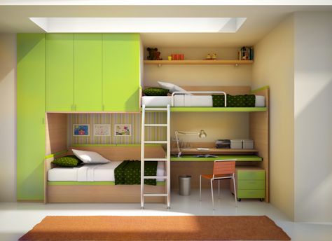 The ultimate built-in for any kids room, this wall unit features off set bunk beds, storage and closet space and work desk. Bed With Desk Underneath, Bunk Beds Small Room, Bunk Bed Plans, Double Bunk Beds, Modern Bunk Beds, Bunk Bed With Desk, Loft Bunk Beds, Wooden Bunk Beds, Cool Bunk Beds