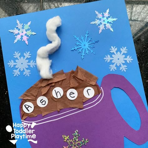 Hot Chocolate Name Craft for Preschoolers Simple Winter Crafts, Hot Chocolate Craft, Hot Chocolate Art, Art Toddlers, Chocolate Names, Winter Crafts For Toddlers, Chocolate Craft, Word Flashcards, Time Craft