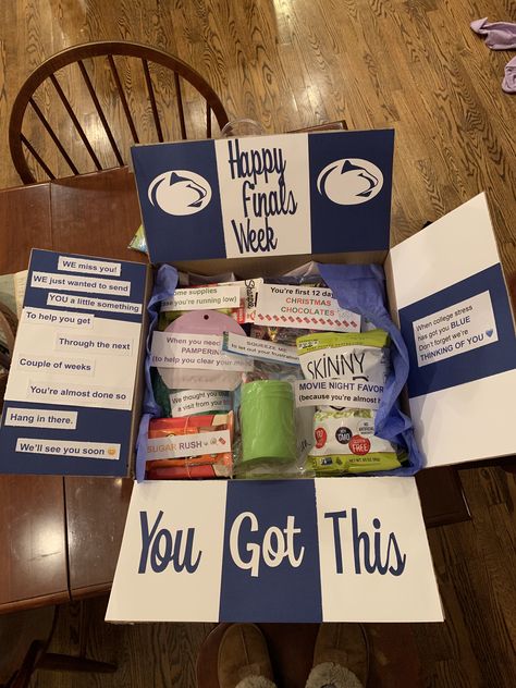 State Send Off Ideas, Finals Care Package College, Finals Care Package Ideas, College Finals Care Package, Penn State Crafts, Finals Week Care Package, Finals Care Package, College Gift Boxes, Finals Week College