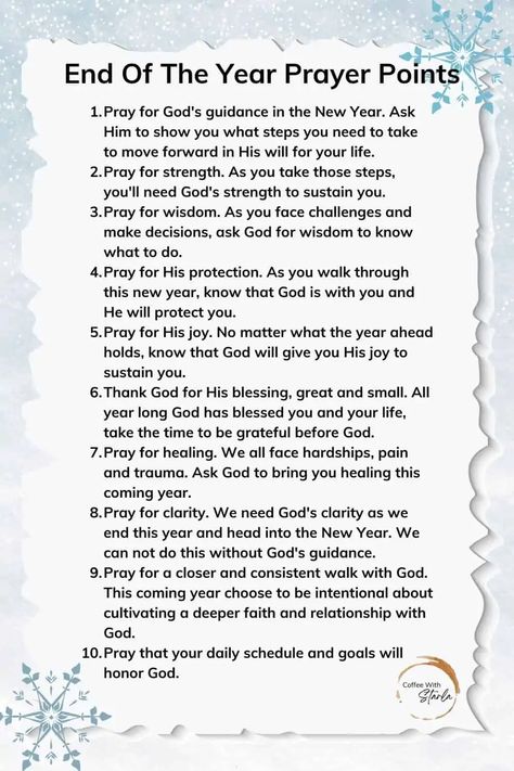 Powerful End Of Year Prayer Prayer Points - Coffee With Starla End Of Year Prayer, New Years Prayer, Good Scriptures, Pray For Strength, Prayer Points, Warfare Prayers, Prayer Bible, Gods Strength, Gods Guidance