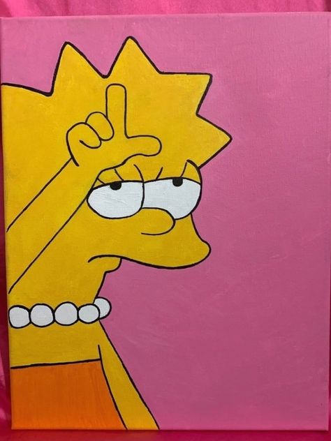 Hand painted meme of Lisa Simpson holding up the loser sign. Painted with acrylic paint on a 12x14 canvas. #painting Mini Tela, Disney Canvas Art, Canvas For Beginners, Canvas Drawing, Hippie Painting, Small Canvas Paintings, Pop Art Canvas, Simple Canvas Paintings, Cute Canvas Paintings