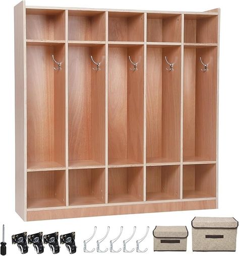 Amazon.com: Garvee 5-Section Classroom Coat Locker, 10 Cubbies for Classrooms, Daycare Cubby with 4 casters, 5 Hooks and 2 Storage Boxes, for Home, School, Kindergarten : Office Products Daycare Cubbies, Organizing Kids Clothes, Kids Coat Rack, Fall Decor Bedroom, Coat Storage, Closet Rack, Classroom Storage, Buffets And Sideboards, Cubby Storage