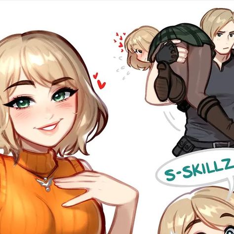 Resident Evil 4 Leon And Ashley Fanart, Resident Evil Artwork, Wesker And Rebecca, Blushy Spicy Art, Ashley X Leon Fanart, Leon X Ashley Fanart, Leon And Ashley Fanart, Leon And Ashley Matching Icons, Ashley X Leon