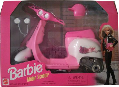 Vespa Black, Barbie Scooter, Pink Vespa, Moped Bike, Leather Helmet, Motor Scooters, Barbie Accessories, Barbie I, Beautiful Gifts