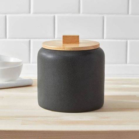 89oz Stoneware Tilley Food Storage Canister with Wood Lid Black - Project 62™ | Target Kitchen Cannisters, Dishwasher Pods, Food Canisters, Wood Knobs, Pantry Shelf, Project 62, Storage Canisters, Kitchen Canisters, Modern Vibe